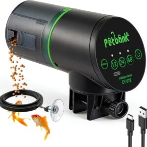 Automatic Aquarium Feeder - Auto Fish Food Dispenser, Rechargeable Timer with USB Charger (Black)