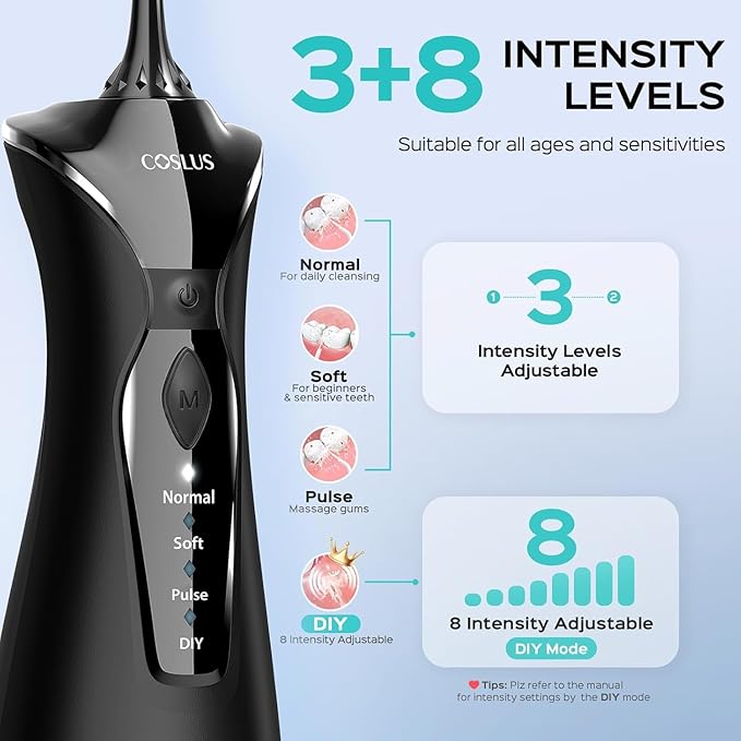 COSLUS Water Teeth Flosser Picks: 4 Modes Cordless Irrigator 300ML Portable Elec - Image 4