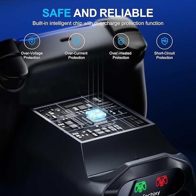 Fachixy Controller Charger for PS5, with 2-Hour Fast Charging chip, PlayStation 5 Charging Station with US Power Adapter and Cable, with LED Charging Status Indicator Light, Black - Image 8
