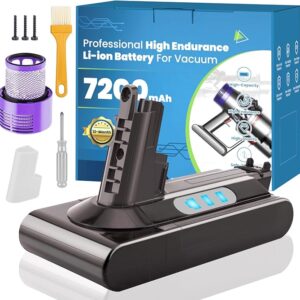 7200mAh Long-Lasting V10 Battery Replacement Compatible for Dyson V10 Absolute/Fluffy/Motorhead/SV12 Vacuum Cleaner, 25.2V 12-Layer Protections Li-ion Battery with Filters (Not Fit SV10)