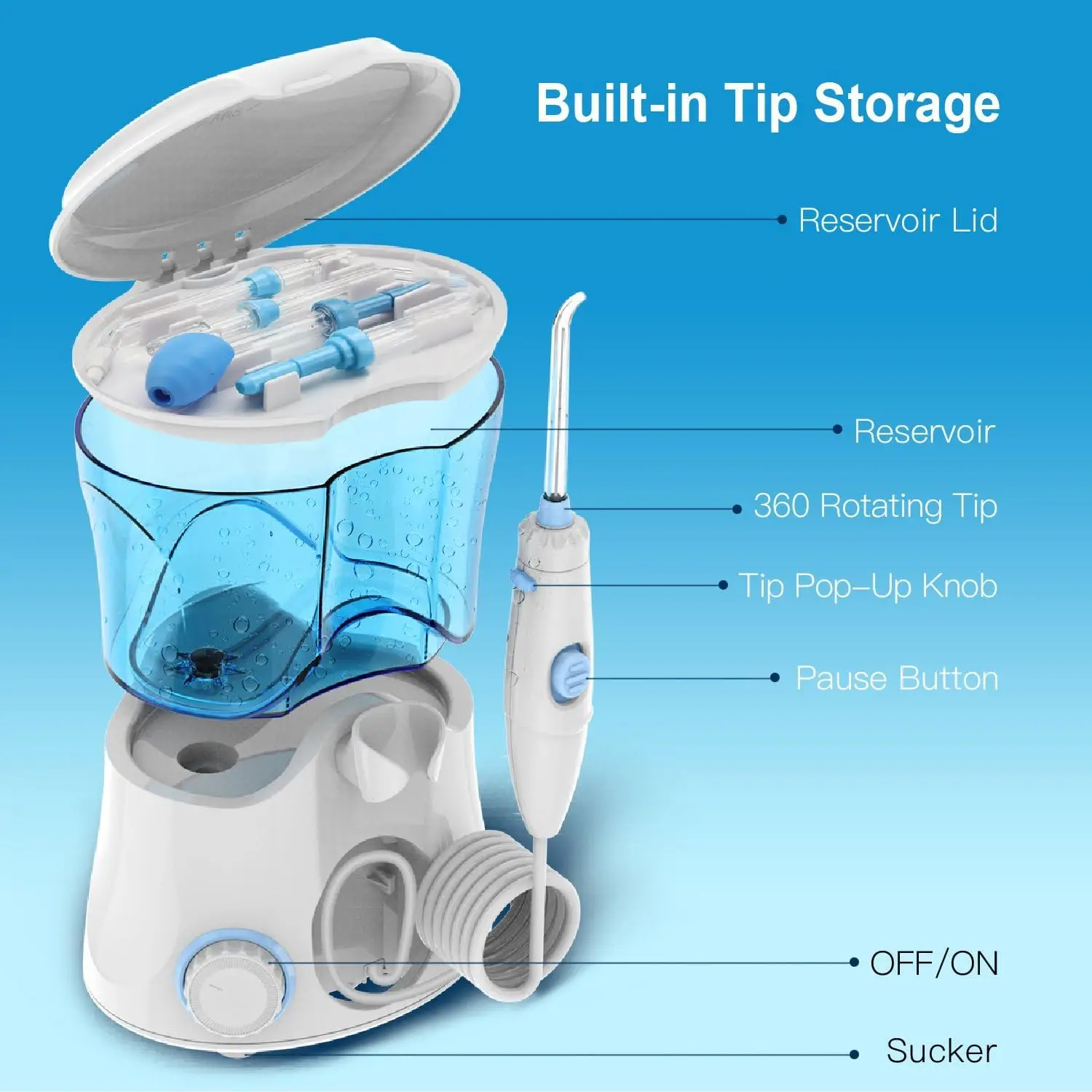 Apiker Dental Water Flosser for Teeth and Braces with 8 Multifunctional Tips, 600ml Capacity Electric Oral Irrigator with 10 Water Pressure Settings for Family - Image 3