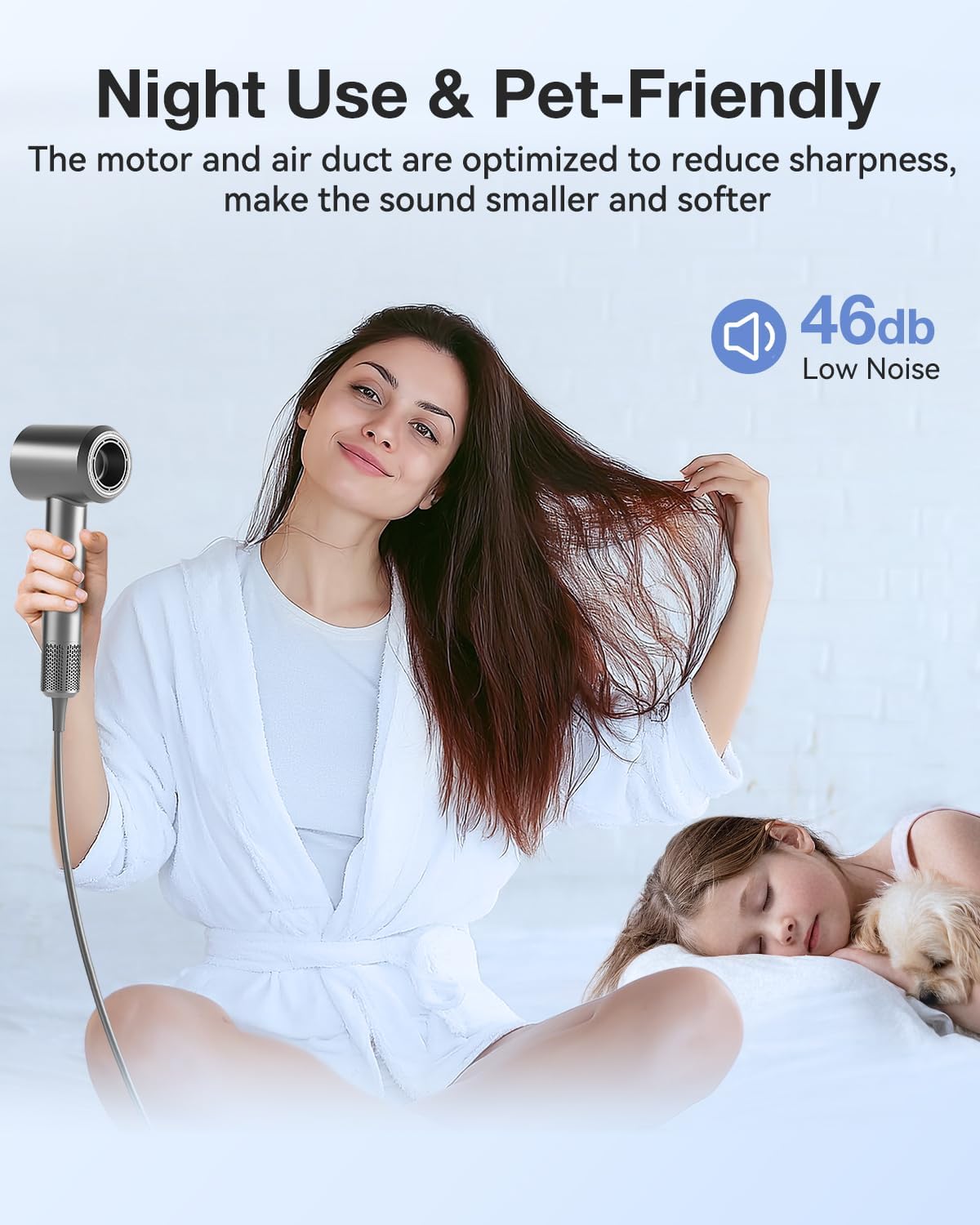 Hair Dryer, High-Speed Ionic Low Noise Blow Dryer with 160000 RPM Motor for Fast Drying, Thermo-Control Portable Hair Blow Dryer with Magnetic Nozzle for Home Travel Salon (P2306F Grey) - Image 8