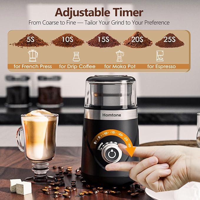 Homtone CG638B Coffee Grinder, Stainless Steel - Image 9