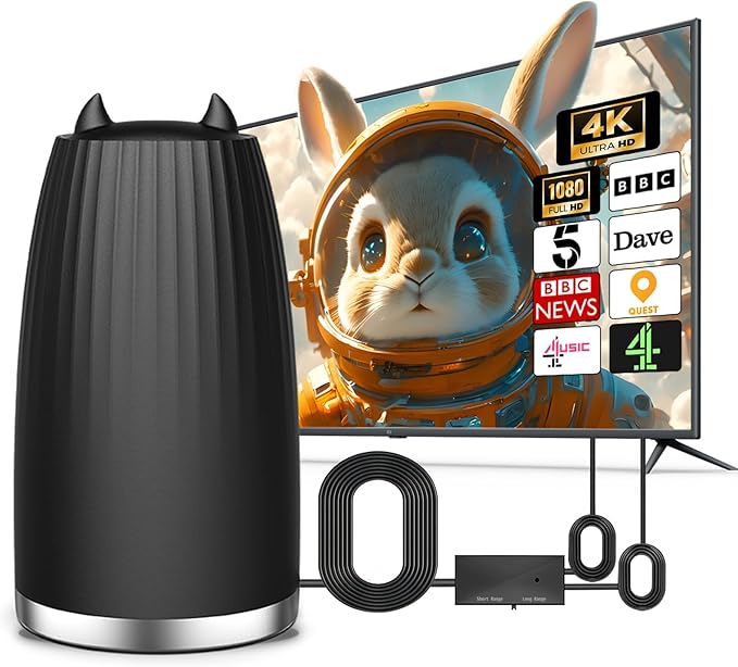 2025 TV Aerial - Indoor Smart TV Antenna with Signal Booster, 600+ Miles Range Reception, HD Antenna for Local Channels, Supports 4K 1080P, with 18ft Coaxial Cable