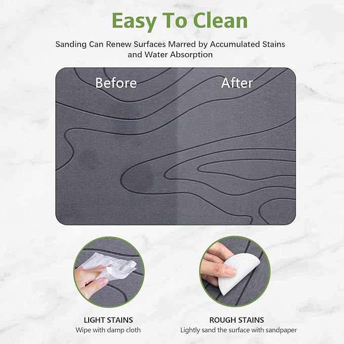 Stone Bath Mat – Non-Slip Diatomaceous Earth Shower Mat, Super Absorbent & Quick-Drying Bathroom Floor Mat, Easy-to-Clean Diatomite Bath Stone for Safer, Dryer Steps (23.6" x 15.4", Gray) - Image 9