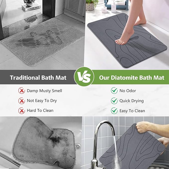 Stone Bath Mat – Non-Slip Diatomaceous Earth Shower Mat, Super Absorbent & Quick-Drying Bathroom Floor Mat, Easy-to-Clean Diatomite Bath Stone for Safer, Dryer Steps (23.6" x 15.4", Gray) - Image 6