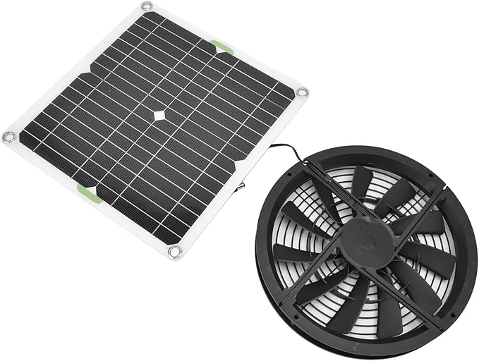 Solar Panel Fan Ventilation Fan Kit 10 Inch, Solar Powered Exhaust Fan Portable Ventilator Fan with Protective Mesh, 12V 100W Mini Ventilator Fan for Chicken Coops Greenhouse Shed - Image 2