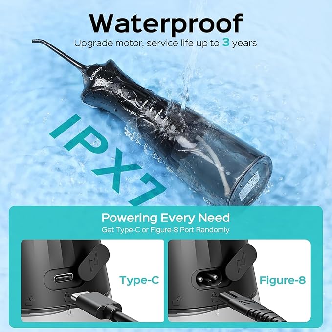 COSLUS Water Teeth Flosser Picks: 4 Modes Cordless Irrigator 300ML Portable Elec - Image 7