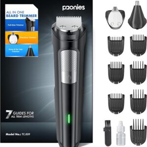 Beard Trimmer Men's Hair Trimmer, All-in-1 Beard Trimmer, Men's Nose Hair Trimmer, Wireless, USB Rechargeable & Waterproof Razor Men's Electric with 7 Attachment Combs, Ultra Sharp Blade