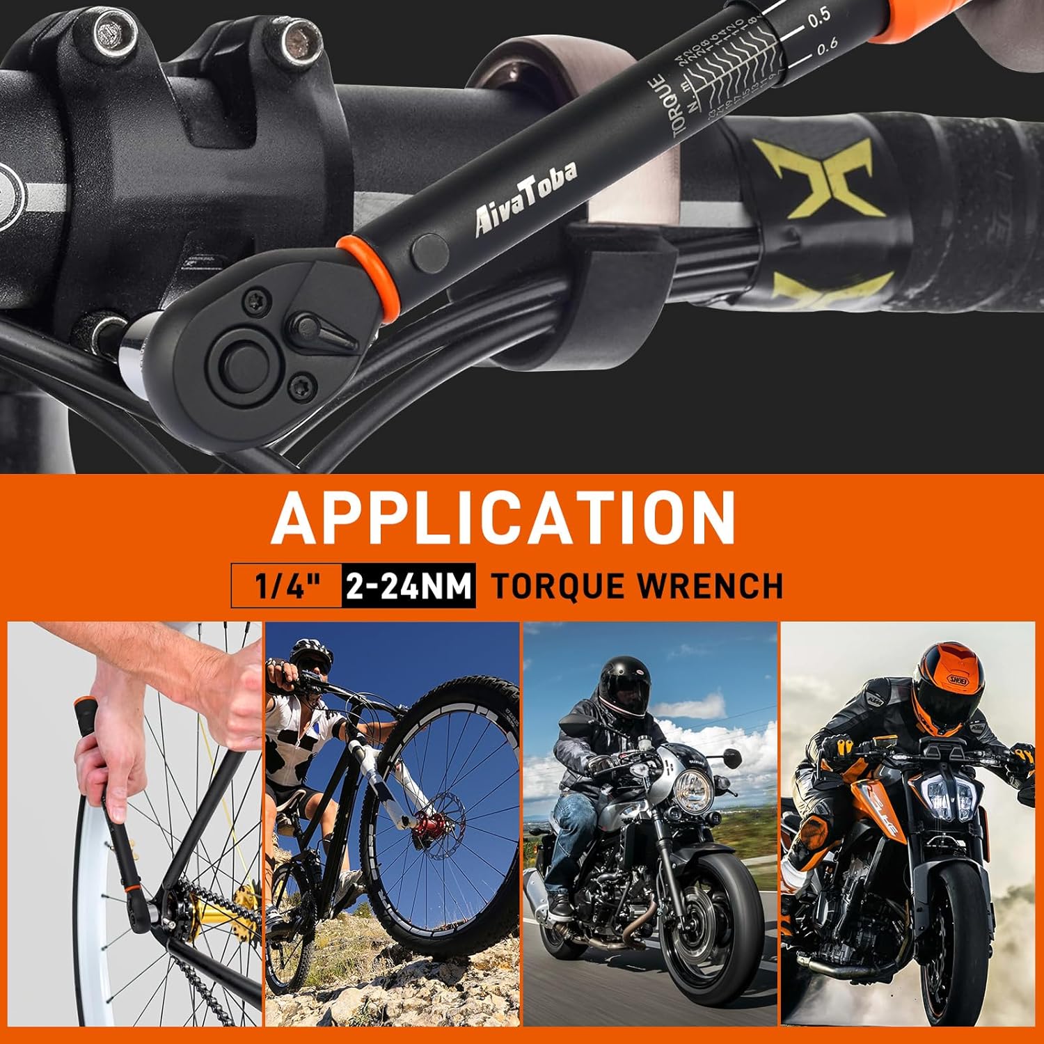 AivaToba Torque Wrench Set 33 PCS, 2-24 Nm Bike Torque Wrench 1/4, with Dual-Direction 72 Teeth, ±3% Accuracy, Including Extension Bars, Socket Bits Set, 1/4"-3/8" Adapter, for Bicycle Repair - Image 5