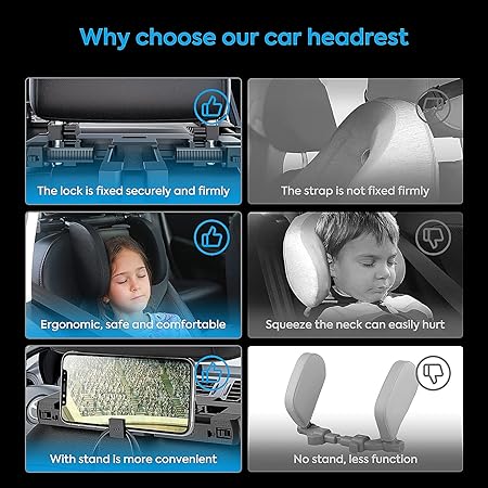 Car Headrest, Soft Memory Foam, Retractable Removable Neck Support, Car Seat, Side Headrest Pillow for Children, Adults, for Sleeping (Black, A05 PVC) - Image 4