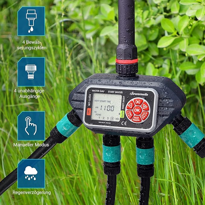 DEWENWILS Irrigation Computer 4 Outputs, Irrigation Control with 16 Individual Programmes, Manual Modes, Rain Delay Function, 3/4 Inch Connection, Watering Timer for Garden, Lawn - Image 7