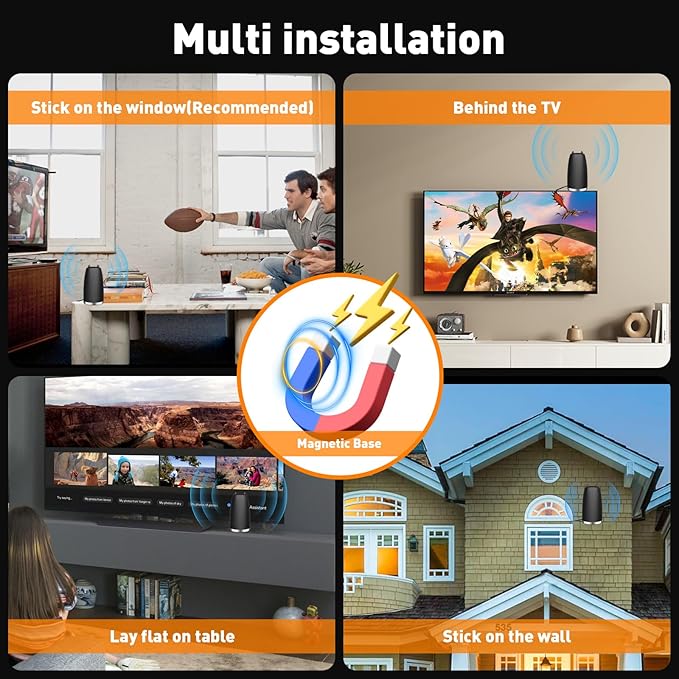 2025 TV Aerial - Indoor Smart TV Antenna with Signal Booster, 600+ Miles Range Reception, HD Antenna for Local Channels, Supports 4K 1080P, with 18ft Coaxial Cable - Image 4