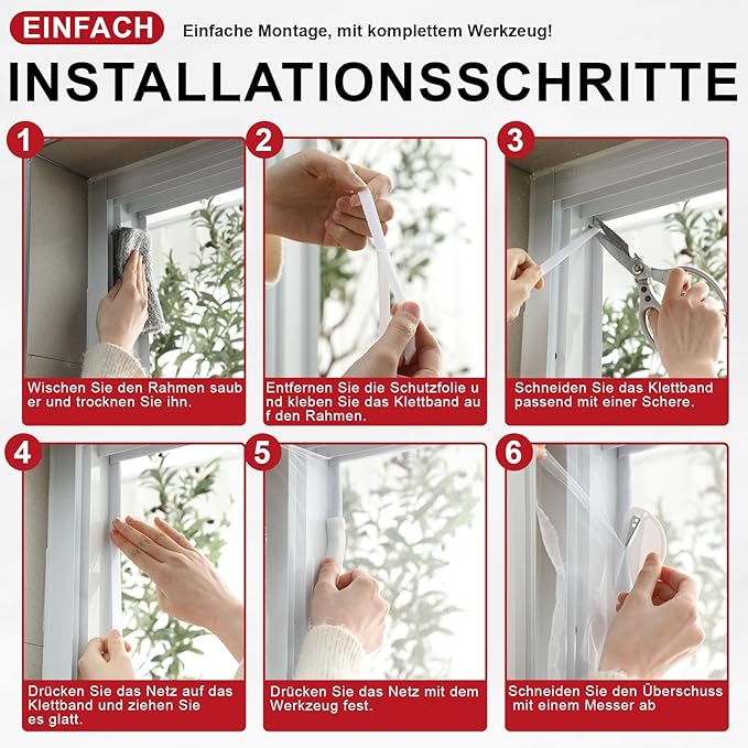 Fly Screen Window Insect Stop, Pack of 2, Insect Protection Window, No Drilling, 150 x 250 cm, Fly Net, Mosquito Net Window, Window Screen, Insect Protection, White - Image 3