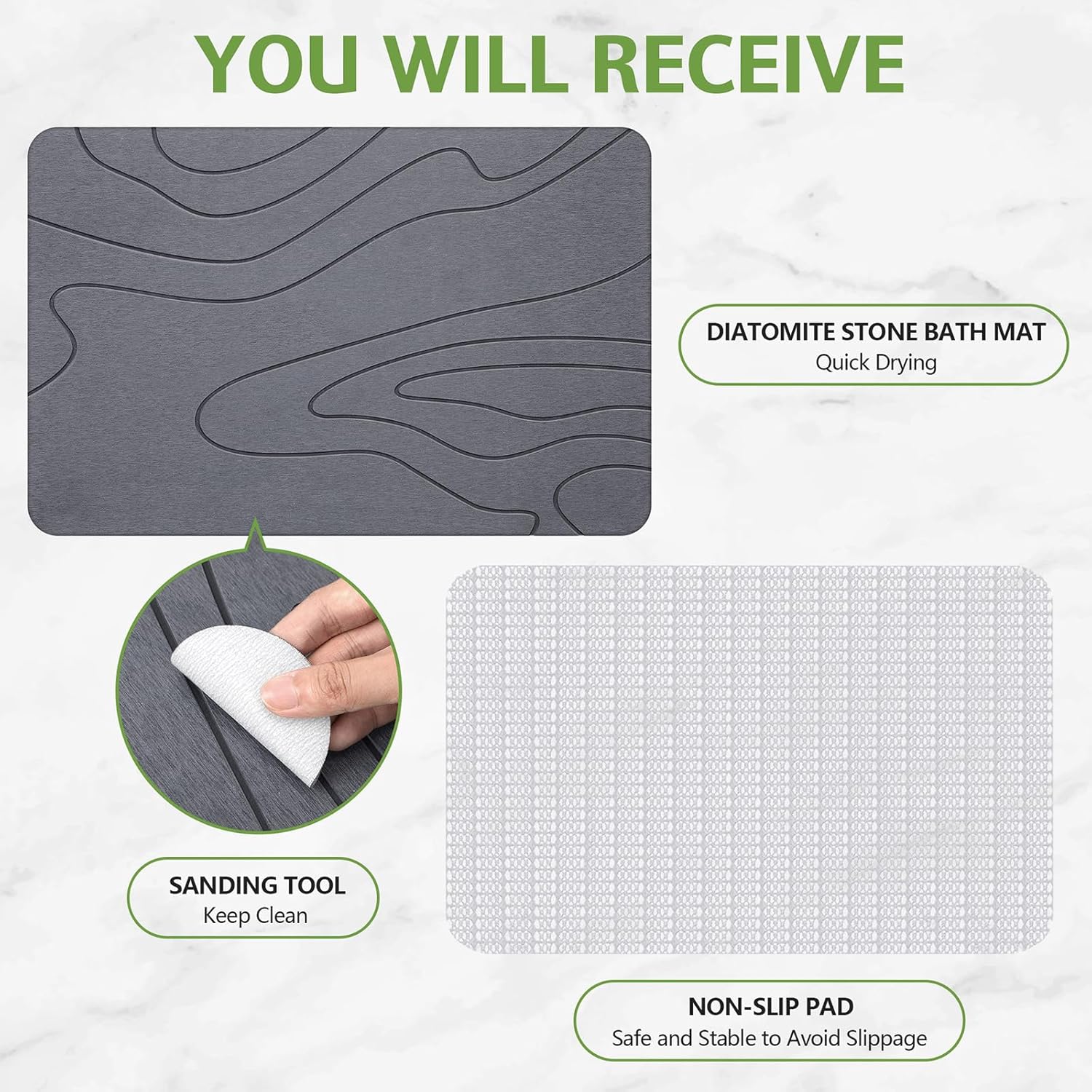 Stone Bath Mat – Non-Slip Diatomaceous Earth Shower Mat, Super Absorbent & Quick-Drying Bathroom Floor Mat, Easy-to-Clean Diatomite Bath Stone for Safer, Dryer Steps (23.6" x 15.4", Gray) - Image 8