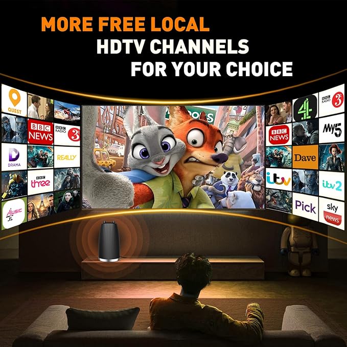 2025 TV Aerial - Indoor Smart TV Antenna with Signal Booster, 600+ Miles Range Reception, HD Antenna for Local Channels, Supports 4K 1080P, with 18ft Coaxial Cable - Image 5