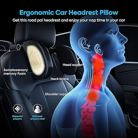 Car Headrest, Soft Memory Foam, Retractable Removable Neck Support, Car Seat, Side Headrest Pillow for Children, Adults, for Sleeping (Black, A05 PVC) - Image 7