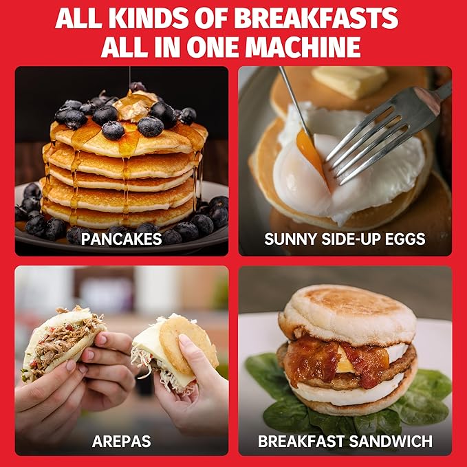 Double Mini Pancake Maker Machine, Arepa Maker, 2 x 4-Inch Electric Pancakes Maker Griddle, Ideal for Pancakes, Cookies, Eggs, Arepas & Breakfast Sandwiches, 230V, UK Plug, White - Image 3