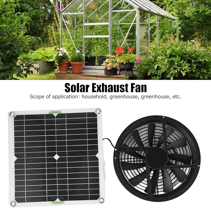 Solar Panel Fan Ventilation Fan Kit 10 Inch, Solar Powered Exhaust Fan Portable Ventilator Fan with Protective Mesh, 12V 100W Mini Ventilator Fan for Chicken Coops Greenhouse Shed - Image 6