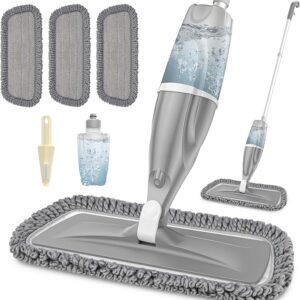 Microfiber Spray Mops for Floors Cleaning: EXEGO Dust Wet Mop with 3 Washable Reusable Pads for Swiffer Powermop &1 Refillable Bottle - Flat Floor Mop for Hardwood Laminate Ceramic Tiles Vinyl Wood