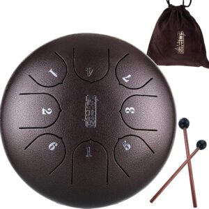 Steel Tongue Drum - 8 Tones 6 Inches-Percussion Instrument - C-Key Handpan Drum with Bag, Mallets, Finger Picks,for Beginner Adult Kids