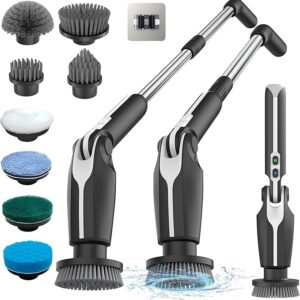Leebein Electric Spin Scrubber, Upgraded Electric Scrubber for Cleaning, Spin Scrubber with Long Handle & 8 Replaceable Brush Heads, Remote Control Shower Cleaner Brush for Bathroom, Floor