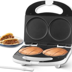 Double Mini Pancake Maker Machine, Arepa Maker, 2 x 4-Inch Electric Pancakes Maker Griddle, Ideal for Pancakes, Cookies, Eggs, Arepas & Breakfast Sandwiches, 230V, UK Plug, White