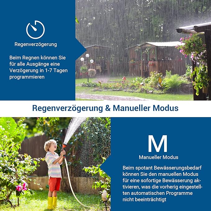 DEWENWILS Irrigation Computer 4 Outputs, Irrigation Control with 16 Individual Programmes, Manual Modes, Rain Delay Function, 3/4 Inch Connection, Watering Timer for Garden, Lawn - Image 6