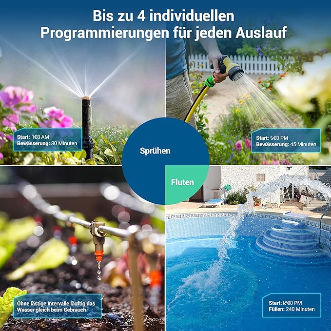 DEWENWILS Irrigation Computer 4 Outputs, Irrigation Control with 16 Individual Programmes, Manual Modes, Rain Delay Function, 3/4 Inch Connection, Watering Timer for Garden, Lawn - Image 5