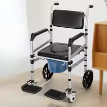 Rolling Shower Chair with Wheels for Elderly and Disabled, Foldable Wheelchair Lightweight Folding, Bedside Commode Chair With Arms For Toilet, Raised Toilet Seat Raiser With Handle for Senior