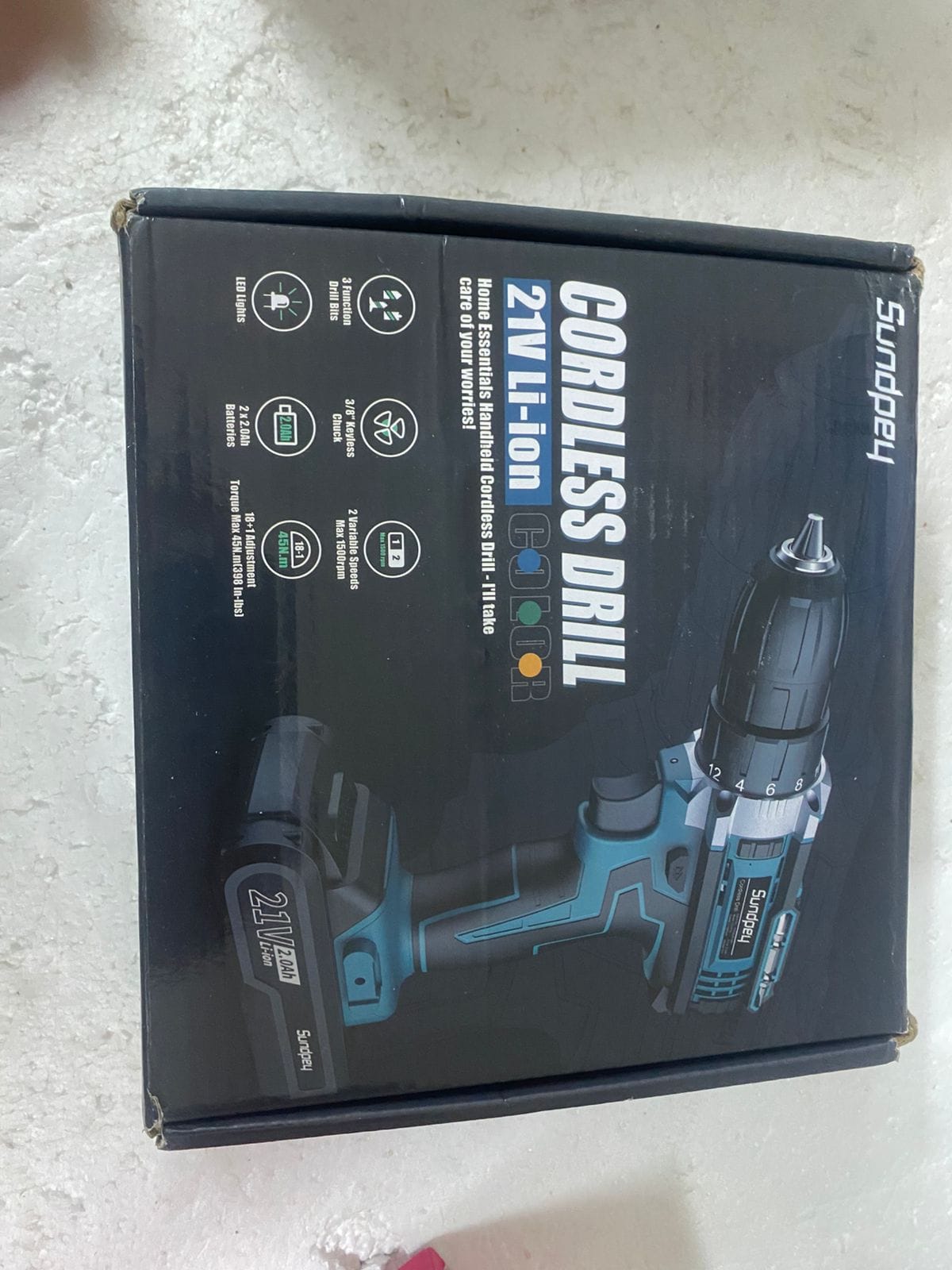 Sundpey Cordless Drill Set 21V - Power Drill Driver - Electric Screwdriver with 2 Batteries 2.0Ah & LED Light & Spirit Level & 18+1 Torque (Max 45N.m) & 2 Speed for Home DIY Project Blue - Image 2