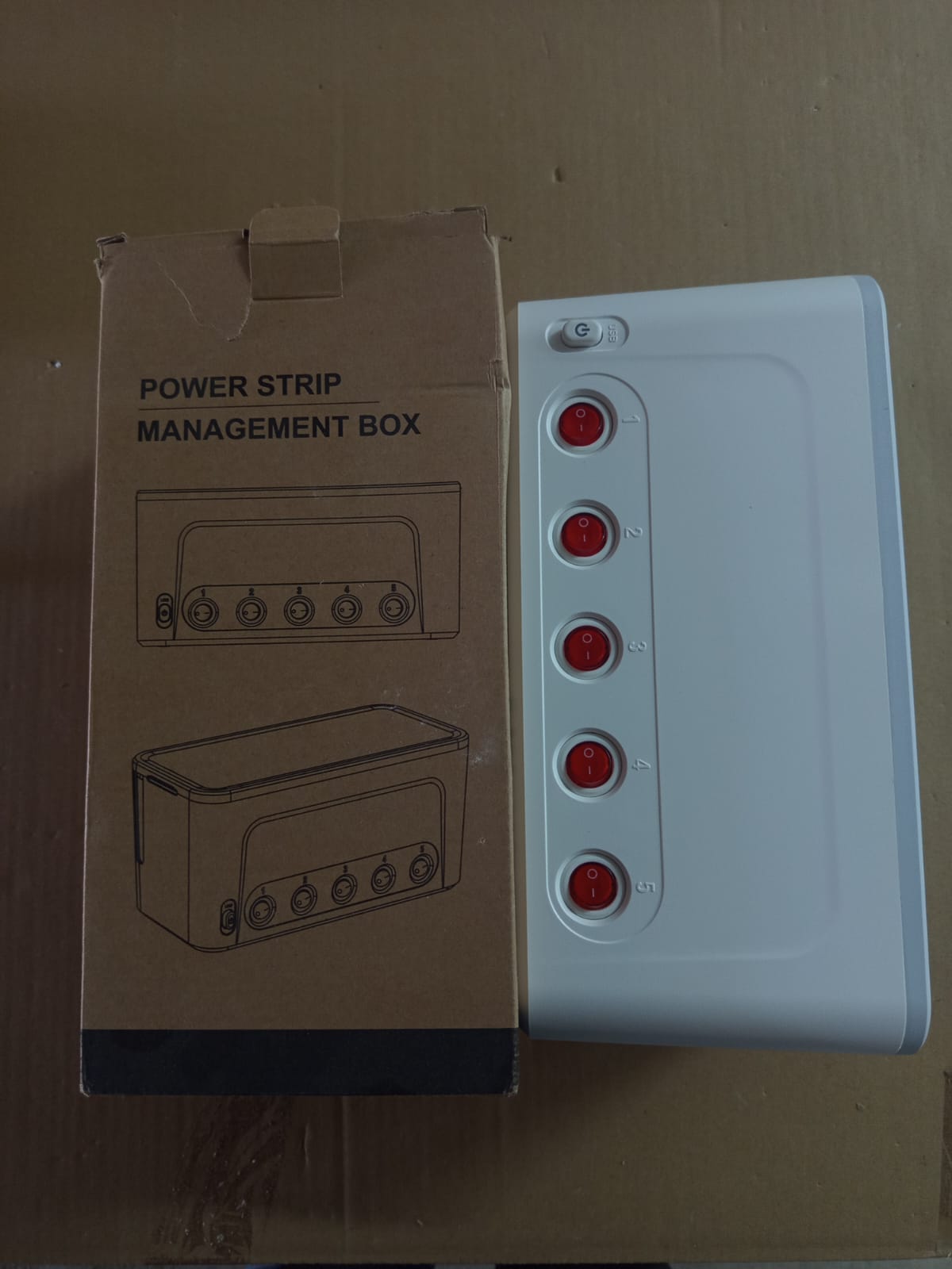 Power Strip with Cable Order Box, Large Cable Management Box Socket Strip 5 Way Socket, Hides Extension Blocks, Desk Cable Management, Stylish TV Cable, Multi Plug 1.5M Cable, White - Image 2