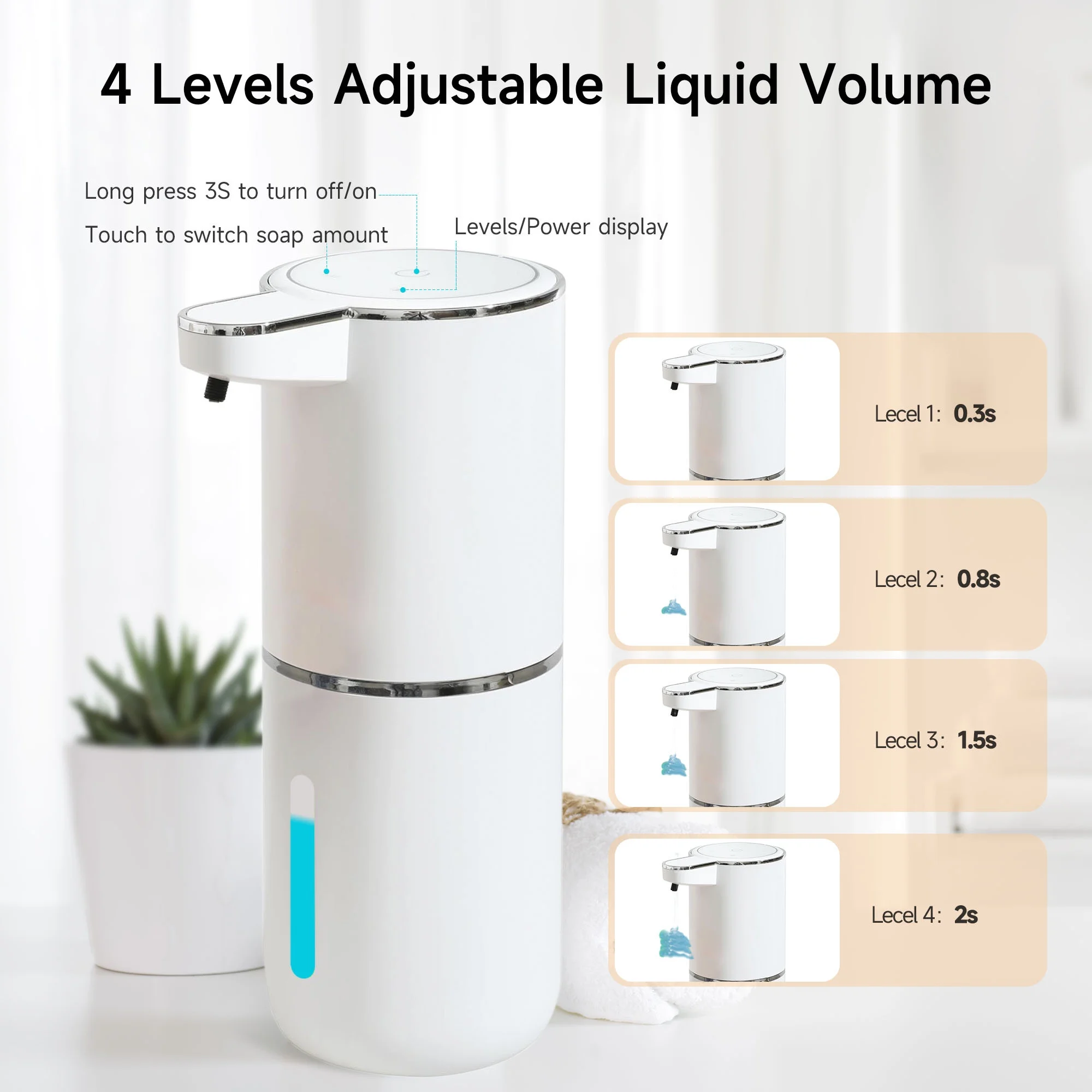 Automatic soap Dispenser touchless Kitchen Dish Automatic Liquid Soap Dispenser 4 Adjustable Soap Dispensing Levels Wall Mount for Kitchen and Bathroom, Liquid Hand Soap Dispenser - Image 3