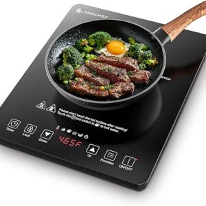 AMZCHEF Portable Induction Cooktop 20 Temperature & Power Levels, 1800W Induction Stove Burner with 6.8" Heating Coil, Low Noise Hot Plate Single Electric Cooktops Countertop Stove with Timer