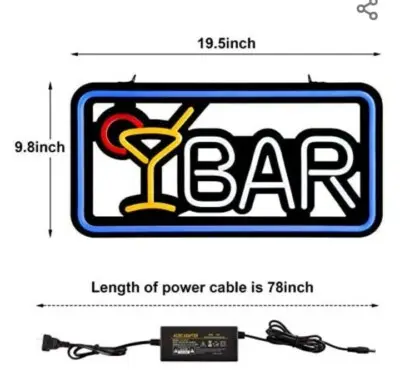 Neon Bar Cocktail Signs, Premium Acrylic Bar Neon Signs for Wall Decor, Bright LED Bar Sign, USB Powered Bar Neon Lights with Switch, Bar Signs for Home Bar, Bistro, Party, Club, Door (White) - Image 2