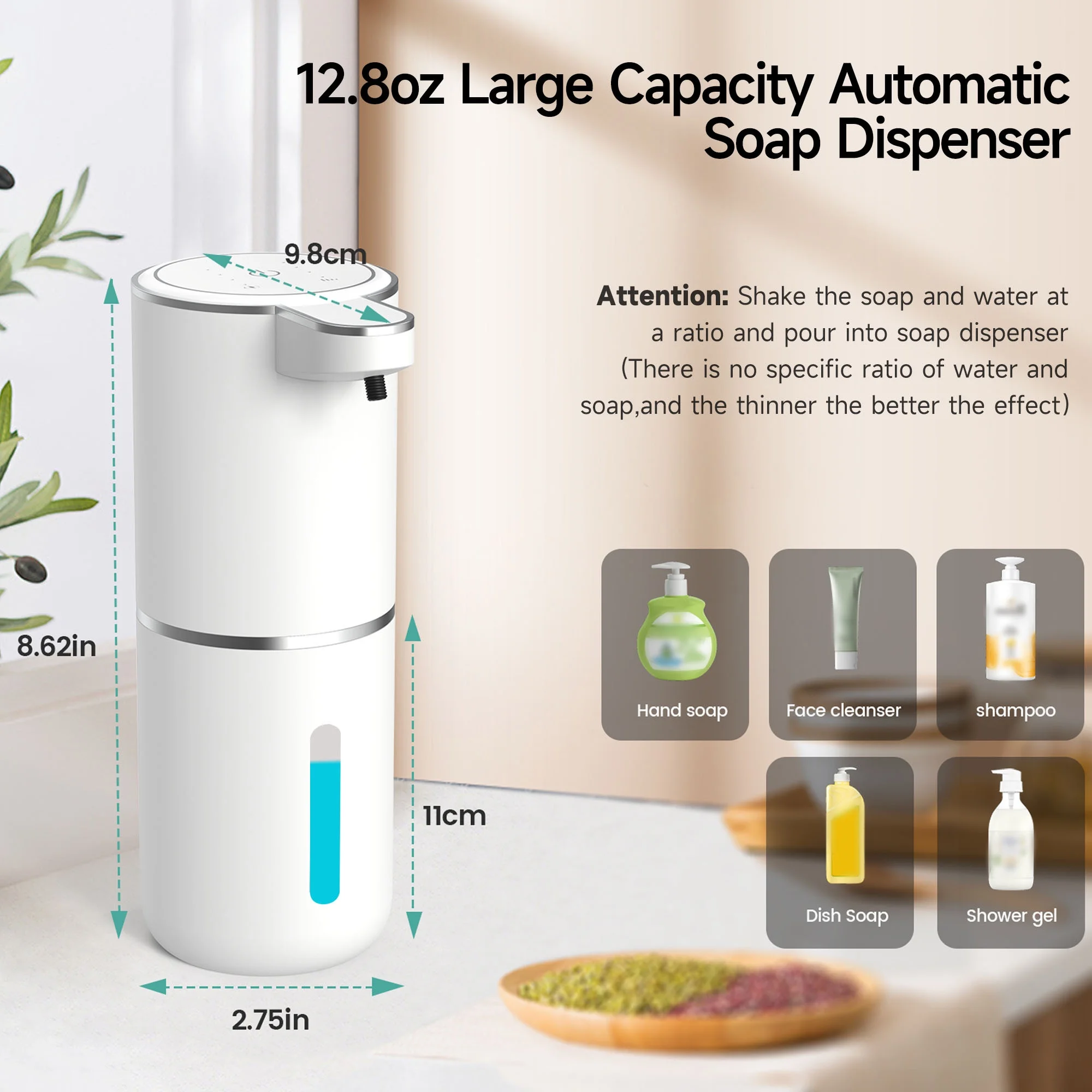 Automatic soap Dispenser touchless Kitchen Dish Automatic Liquid Soap Dispenser 4 Adjustable Soap Dispensing Levels Wall Mount for Kitchen and Bathroom, Liquid Hand Soap Dispenser - Image 4