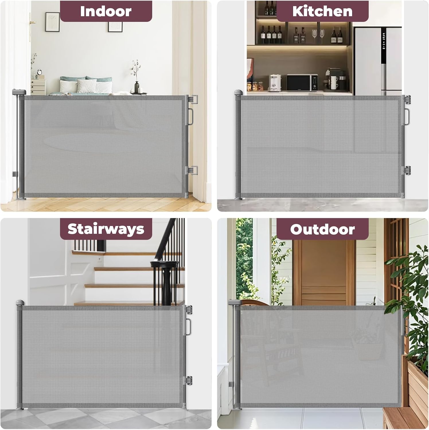 Retractable Baby Gate for Stairs, 55" Wide Mesh Dog Gate Indoor, 34" Tall Child Gate for Doorways, Hallways, Deck, Indoor Outdoor Pet Baby Safety Essentials for Home, Grey - Image 11