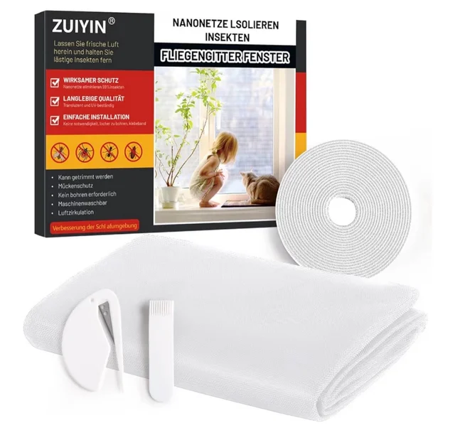 Fly Screen Window Insect Stop, Pack of 2, Insect Protection Window, No Drilling, 150 x 250 cm, Fly Net, Mosquito Net Window, Window Screen, Insect Protection, White