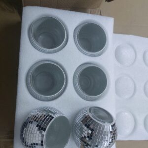 6 Pcs set Disco Ball Flower Vase Mirror Glass Silver 3 x 4 Inch Planter, Candle Holder Disco Ball