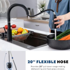 Matte Black Kitchen Faucets with Soap Dispenser,Kitchen Faucet with Pull Down Sprayer 3 Modes, Stainless Steel Modern Kitchen Sink Faucets High Arch Single Handle Faucet
