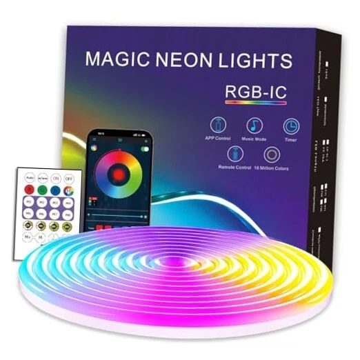 9.8ft LED Neon Rope Lights, RGB Plus IC Neon Strip Lights, IP68 Waterproof