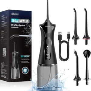 COSLUS Water Teeth Flosser Picks: 4 Modes Cordless Irrigator 300ML Portable Elec