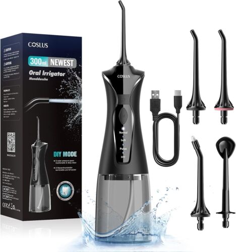 COSLUS Water Teeth Flosser Picks: 4 Modes Cordless Irrigator 300ML Portable Elec